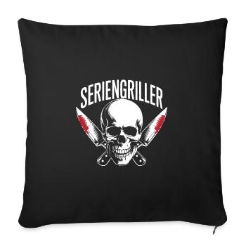 Skull Seriengriller mit gekreuzten Grillmessern - Sofakissenbezug 45 x 45 cm - Schwarz - Vorne