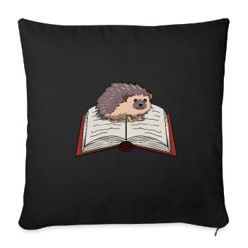 Hérisson mignon Lecture Livres Littérature Nature - Housse de coussin décorative 45 x 45 cm - noir - Devant