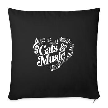 I Love Cats and Music Heart of Music Sheet Music - Sofa pillowcase 17,3'' x 17,3'' (45 x 45 cm) - black - Front