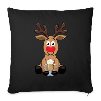Rudolf Reindeer with hot chocolate - Sofa pillowcase 17,3'' x 17,3'' (45 x 45 cm) - black - Front