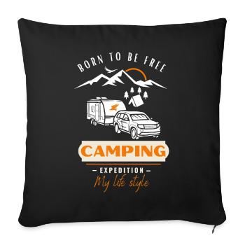 Camping caravans, camping friends born to be free - Sofa pillowcase 17,3'' x 17,3'' (45 x 45 cm) - black - Front