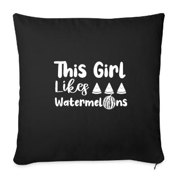 Fille aime les melons Fruits de pastèque tropicaux - Housse de coussin décorative 45 x 45 cm - noir - Devant