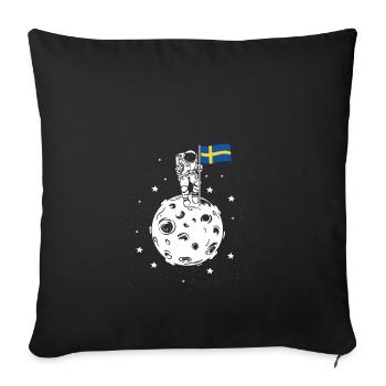 L'astronaute avec le drapeau suédois sur la lune - Housse de coussin décorative 45 x 45 cm - noir - Devant