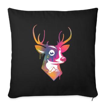 Bunter Hirsch mit Gebirge und Vögeln - Sofakissenbezug 45 x 45 cm - Schwarz - Vorne
