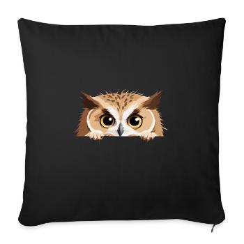 hibou jeter un coup d’œil mignon adorable drôle animal dessin animé - Housse de coussin décorative 45 x 45 cm - noir - Devant