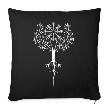 Arbre de vie blanc et boussole viking - Housse de coussin décorative 45 x 45 cm - noir - Devant