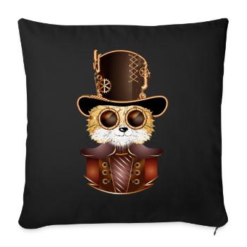 Renard steampunk avec chapeau cylindre antique et lunettes - Housse de coussin décorative 45 x 45 cm - noir - Devant