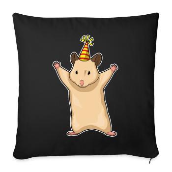Chapeau de fête d’anniversaire de hamster - Housse de coussin décorative 45 x 45 cm - noir - Devant