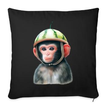 Singe à la pastèque - Housse de coussin décorative 45 x 45 cm - noir - Devant