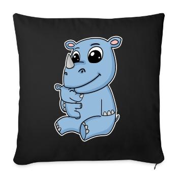 Rhinoceros Family - Rhinoceros with Baby - Rhinoceros Motif - Sofa pillowcase 17,3'' x 17,3'' (45 x 45 cm) - black - Front