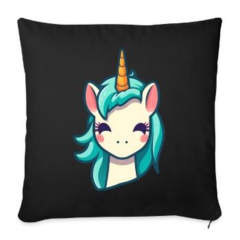 Licorne mignonne en bleu | Licorne - Housse de coussin décorative 45 x 45 cm - noir - Devant