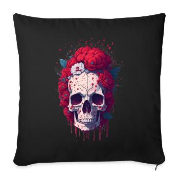 Crâne à fleurs rouges - Housse de coussin décorative 45 x 45 cm - noir - Devant