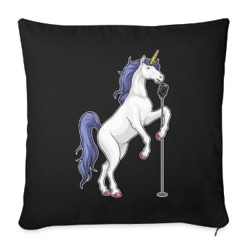 Chant du micro du chanteur licorne - Housse de coussin décorative 45 x 45 cm - noir - Devant