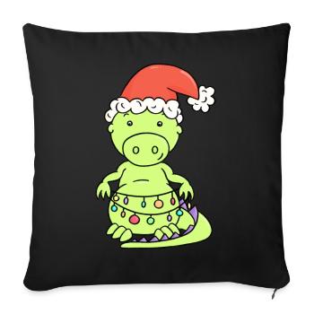 Dragon de Noël mignon avec des guirlandes lumineuses - Housse de coussin décorative 45 x 45 cm - noir - Devant