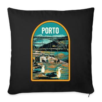 Porto, Douro & Pont D. Luis: Illustration - Housse de coussin décorative 45 x 45 cm - noir - Devant
