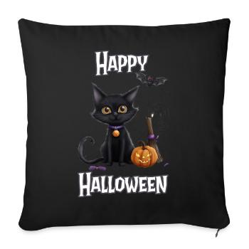 Halloween – Joyeux Halloween Chat Noir Mignon - Housse de coussin décorative 45 x 45 cm - noir - Devant