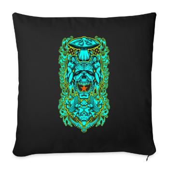 Portail de crâne psychédélique – Vision de champignon occulte - Housse de coussin décorative 45 x 45 cm - noir - Devant