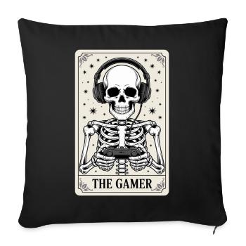 Jeu vidéo de cartes de tarot squelette pour Halloween - Housse de coussin décorative 45 x 45 cm - noir - Devant