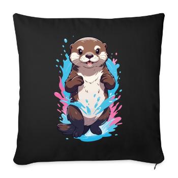 Cute Playful Otter Splash Joy - Sofa pillowcase 17,3'' x 17,3'' (45 x 45 cm) - black - Front