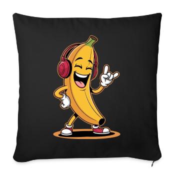Cheerful banana with headphones and rock hand - Sofa pillowcase 17,3'' x 17,3'' (45 x 45 cm) - black - Front