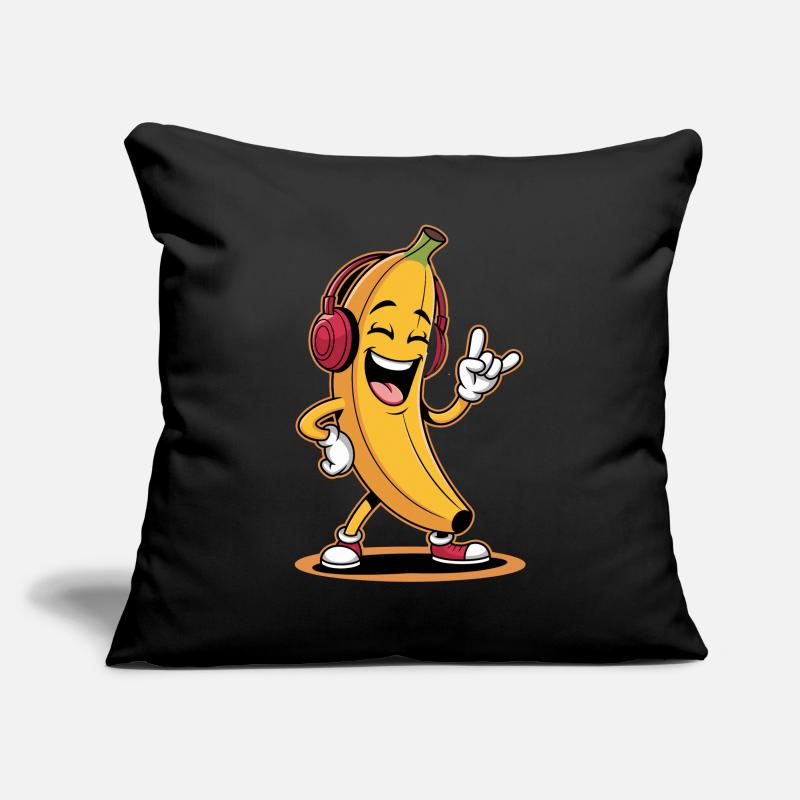 Banane joyeuse avec des écouteurs et une main de pierre Housse de coussin décorative 45 x 45 cm