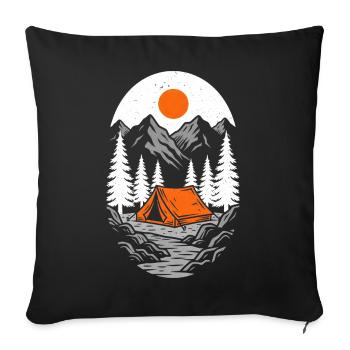 Orange tent in mountain landscape - Sofa pillowcase 17,3'' x 17,3'' (45 x 45 cm) - black - Front