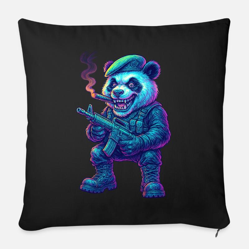Neon Panda Söldner - Sofakissenbezug 45 x 45 cm - Schwarz