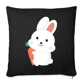 Cute White Bunny Rabbit Holding Carrot Cartoon Art - Sofakissenbezug 45 x 45 cm - Schwarz - Vorne