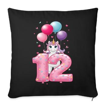 12 Years Girl Cute Unicorn 12th Birthday - Sofa pillowcase 17,3'' x 17,3'' (45 x 45 cm) - black - Front