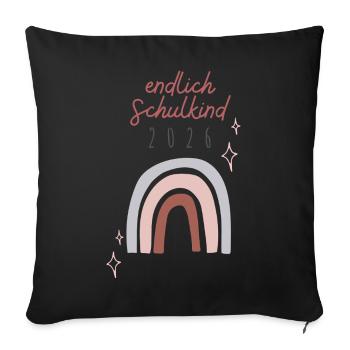 Endlich Schulkind 2026 Regenbogen Schuleinführung  - Sofakissenbezug 45 x 45 cm - Schwarz - Vorne