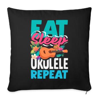 Mange Sommeil Ukulélé Répéter Musicien hawaïen drôle - Housse de coussin décorative 45 x 45 cm - noir - Devant