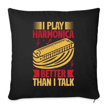 Un harmoniciste drôle joue mieux que je ne parle - Housse de coussin décorative 45 x 45 cm - noir - Devant