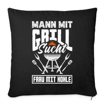 Grillmeister Geschenk Fleisch Wurst & Bier - Sofakissenbezug 45 x 45 cm - Schwarz - Vorne