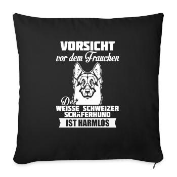 Weisser Schweizer Schäferhund - Vorsicht - Sofakissenbezug 45 x 45 cm - Schwarz - Vorne