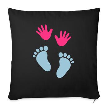Baby Fußabdruck und Handabruck - Sofakissenbezug 45 x 45 cm - Schwarz - Vorne