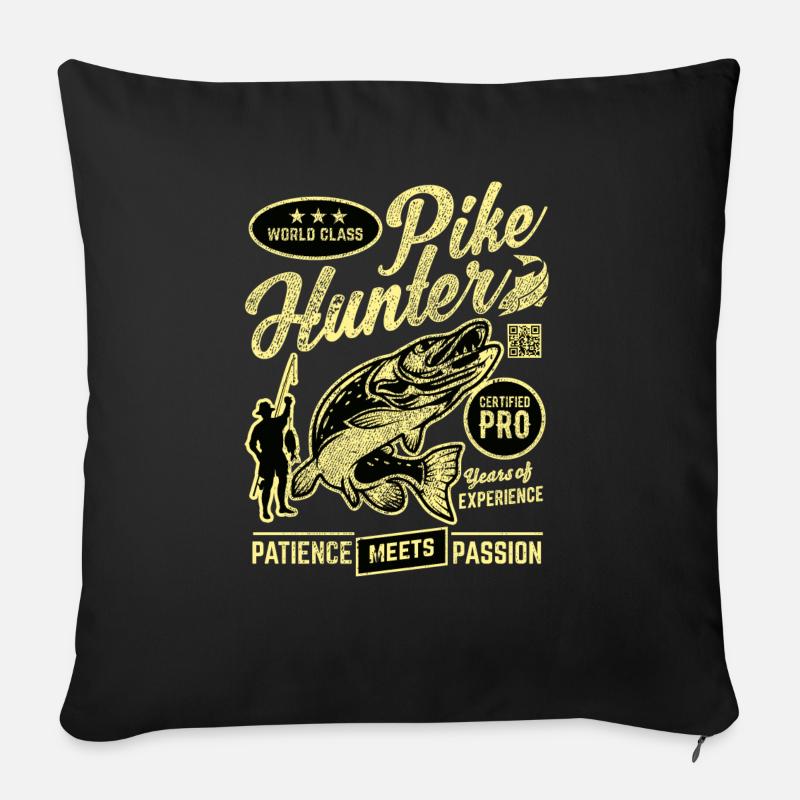 Angler Motiv World Class Pike Hunter, Sepia - Sofakissenbezug 45 x 45 cm - Schwarz