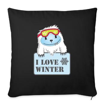 Yeti - J'aime l'hiver - Housse de coussin décorative 45 x 45 cm - noir - Devant