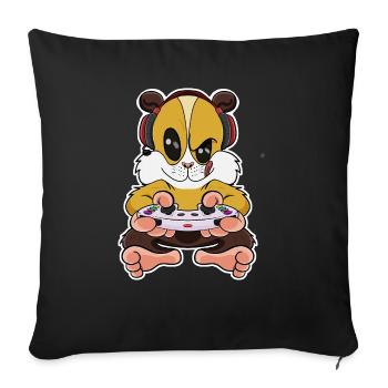 Cochon d’Inde avec manette de jeu I Funny Gaming - Housse de coussin décorative 45 x 45 cm - noir - Devant