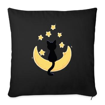 Chat lune - Housse de coussin décorative 45 x 45 cm - noir - Devant
