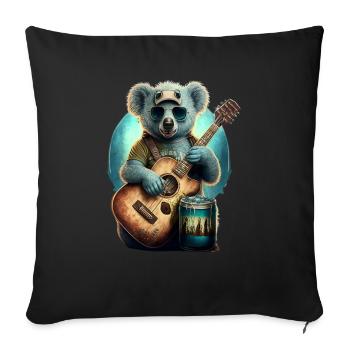 Koala fait de la musique avec guitare et canette de bière - Housse de coussin décorative 45 x 45 cm - noir - Devant