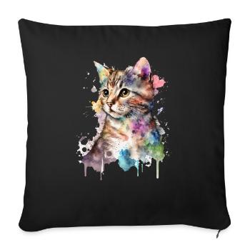 Aquarelle Chaton Cat Art - Housse de coussin décorative 45 x 45 cm - noir - Devant