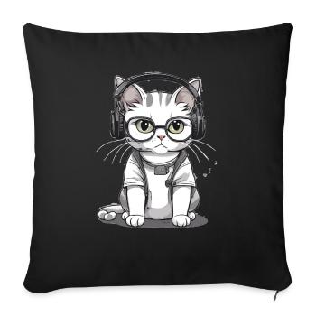 Chat à lunettes - Housse de coussin décorative 45 x 45 cm - noir - Devant