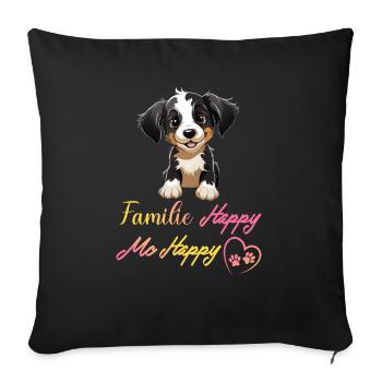 Chien Famille Heureux Moi Heureux - Housse de coussin décorative 45 x 45 cm - noir - Devant