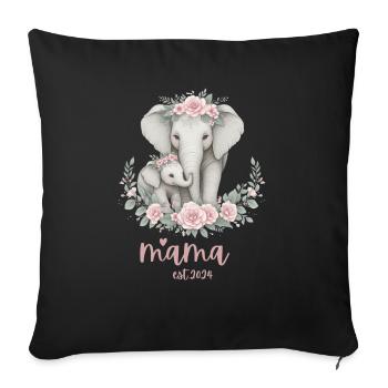 Mama 2024 Elephant Floral Wreath Celebration - Sofakissenbezug 45 x 45 cm - Schwarz - Vorne