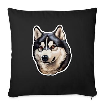Tête de husky de Sibérie - Housse de coussin décorative 45 x 45 cm - noir - Devant