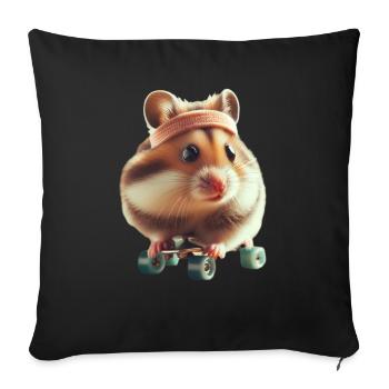 Athlète Skateboard Hamster - Housse de coussin décorative 45 x 45 cm - noir - Devant