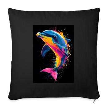 Dolphin Pop Art Colorful - Sofa pillowcase 17,3'' x 17,3'' (45 x 45 cm) - black - Front