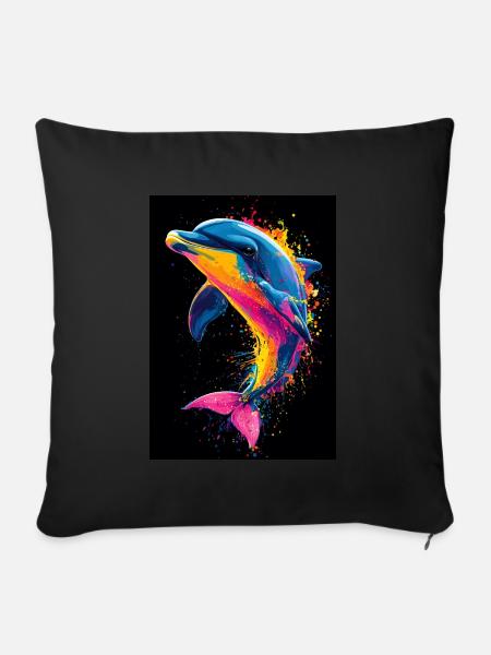 Delfin Pop Art Bunt - Sofakissenbezug 45 x 45 cm - Schwarz