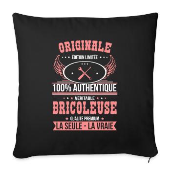 Authentique et véritable bricoleuse - Originale - Housse de coussin décorative 45 x 45 cm - noir - Devant