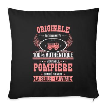 Authentique et véritable pompière - Originale - Housse de coussin décorative 45 x 45 cm - noir - Devant